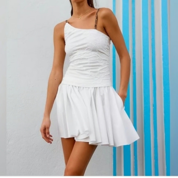 Free People Gaia Optic White Mini Skater Skirt Pleated Casual - Picture 6 of 13